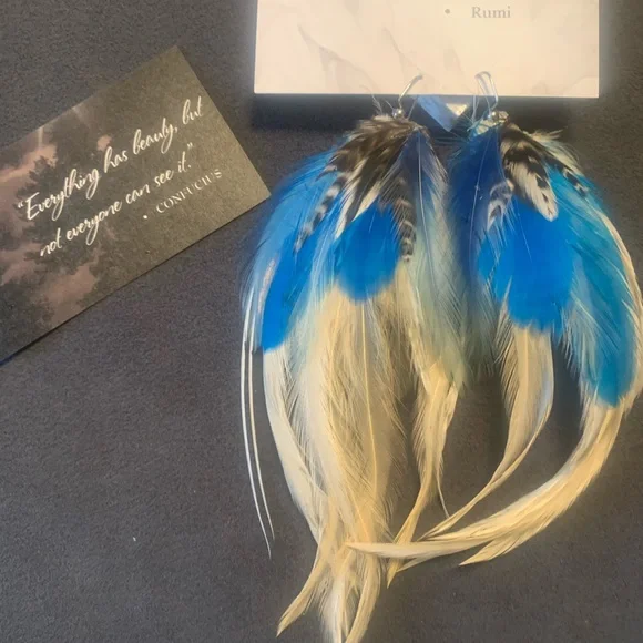 Blue White Cream Genuine Leather Festival Earrings NWT - Picture 6 of 11